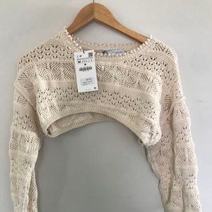ZARA KNIT ARM WARMER SWEATER ECRU